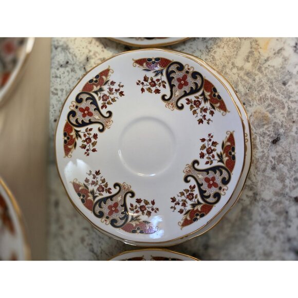 Colclough Bone China Tea Set For 6 Sugar Creamer Gold Trim Red & Black  England - Picture 4 of 13